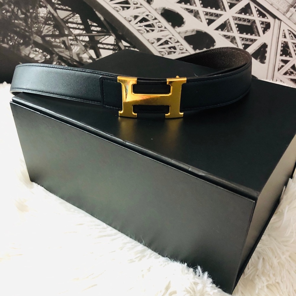 Hermès double sided brown/black belt gold